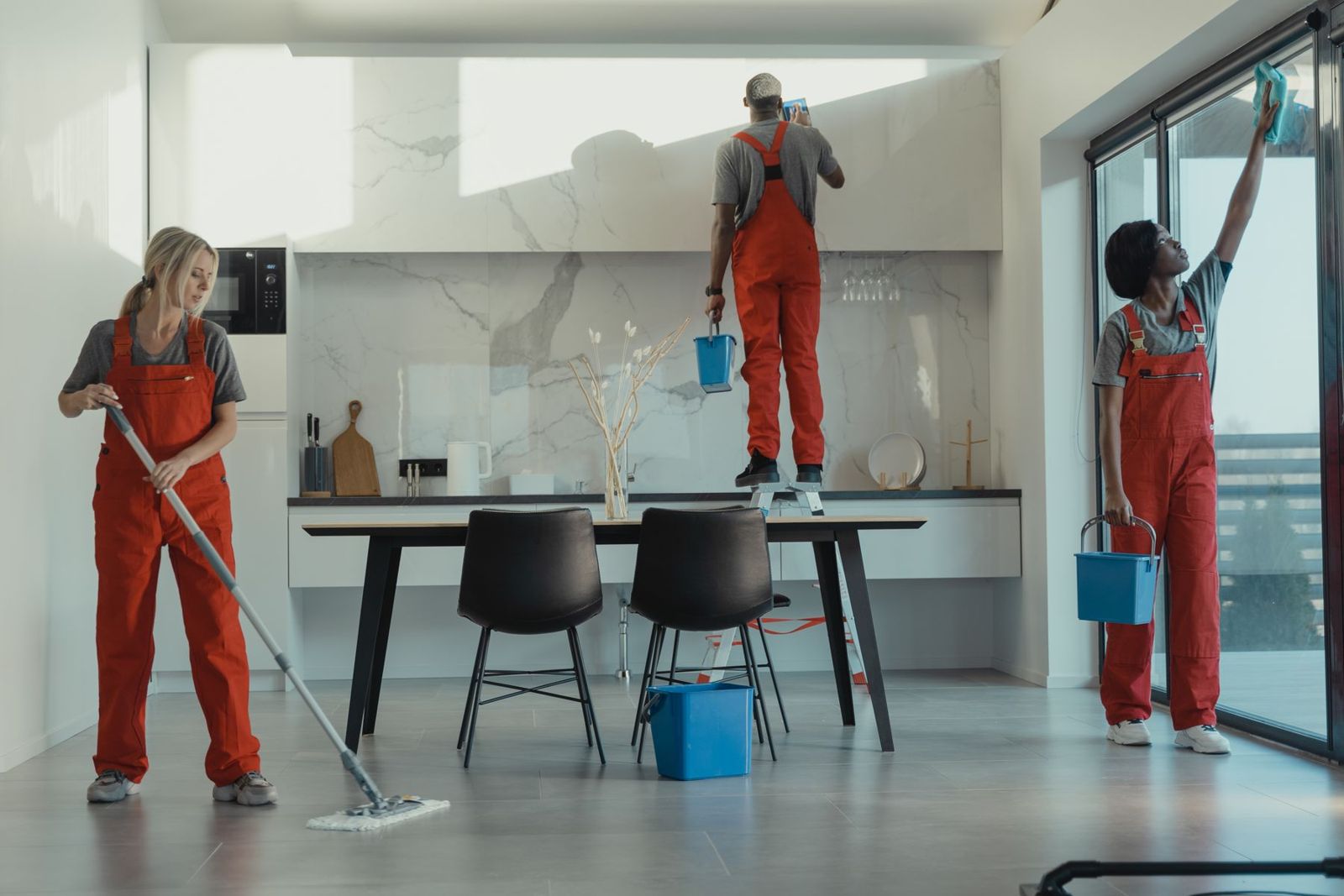 Professional cleaners at work in a New York apartment